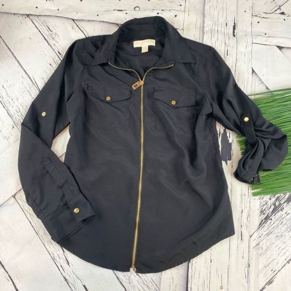 MICHAEL Michael Kors Black Zippered Blouse Size Small